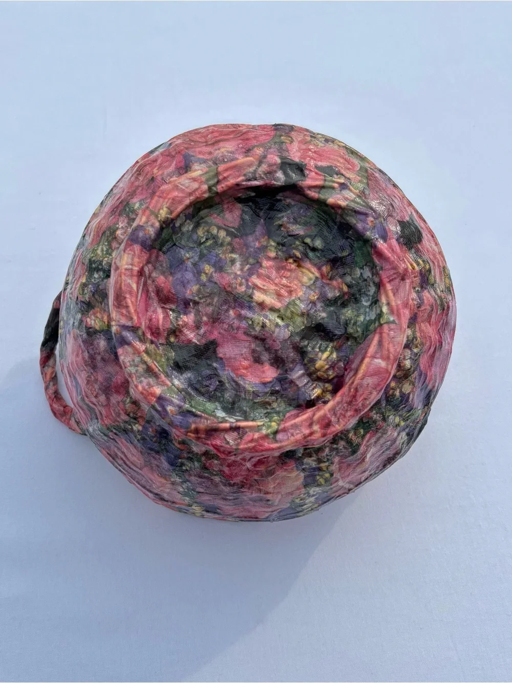 Vtg Handmade Decoupage Woven Basket Floral Catchall Bowl Pink Cottagecore Shabby
